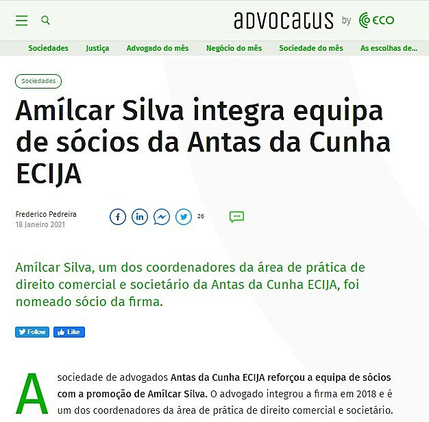 Amlcar Silva integra equipa de scios da Antas da Cunha ECIJA